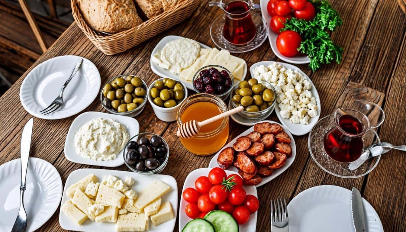 Aksa Gıda kahvaltı sofrası: peynirler, zeytinler, bal ve taze ekmek