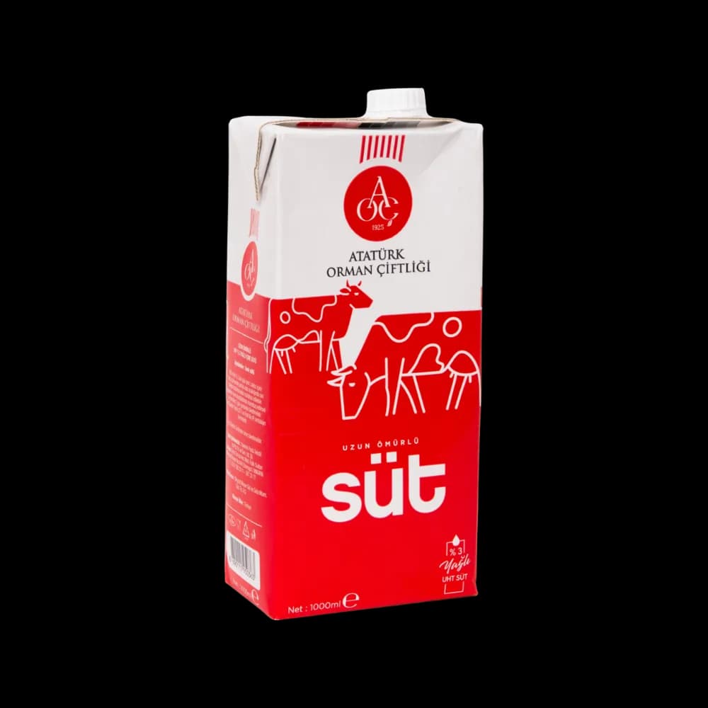 Atatürk Orman Çiftliği A.O.Ç. UHT Tam Yağlı Süt (%3) 1000 ml (12'li koli)
