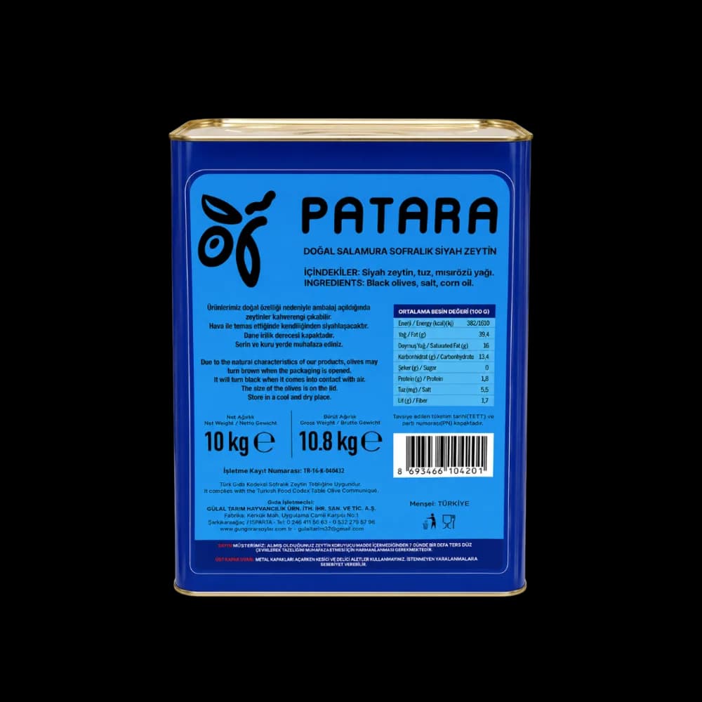 Patara Siyah Zeytin 201-230 Yağlı Sele 10 kg