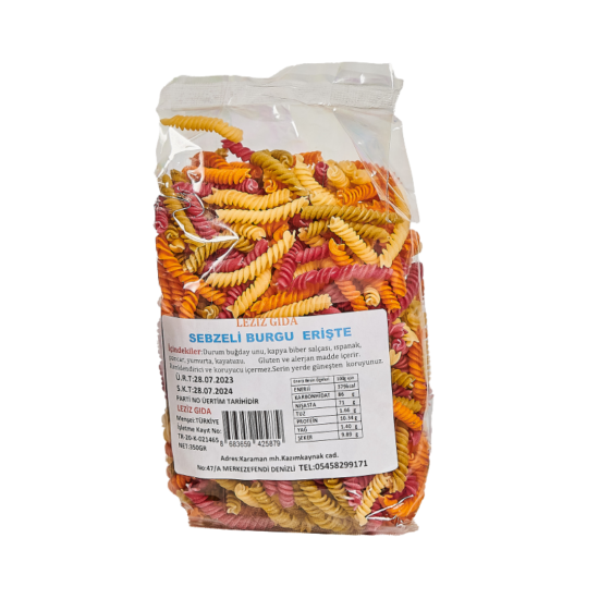 LEZİZ SEBZELİ BURGU ERİŞTE 350 GR  LEZİZ SEBZELİ BURGU ERİŞTE 350 GR